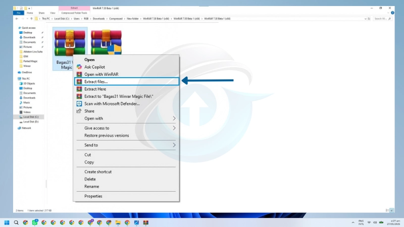 Mengekstrak file WinRAR Magic File di Windows