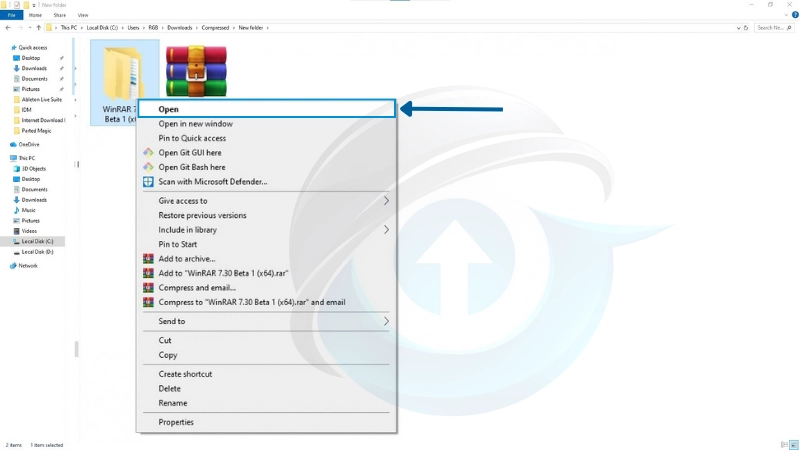 Membuka folder WinRAR 7.30 yang sudah diekstrak di Windows