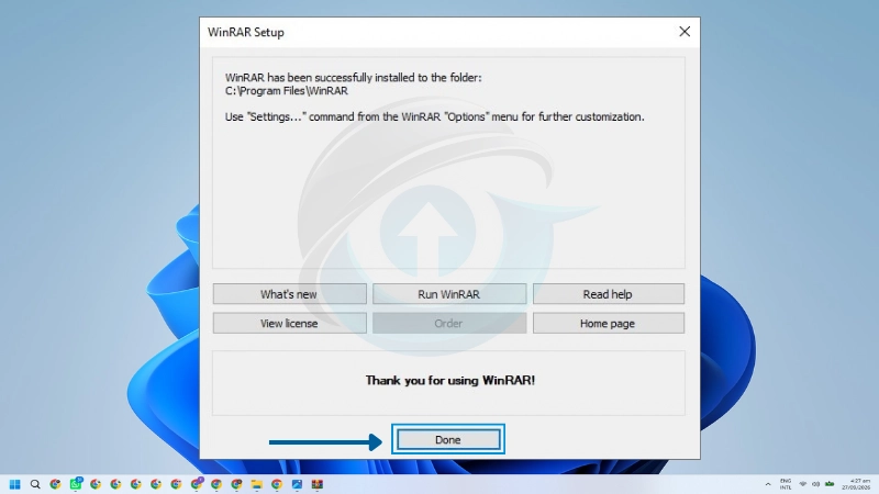 Instalasi WinRAR 7.30 berhasil diselesaikan di Windows
